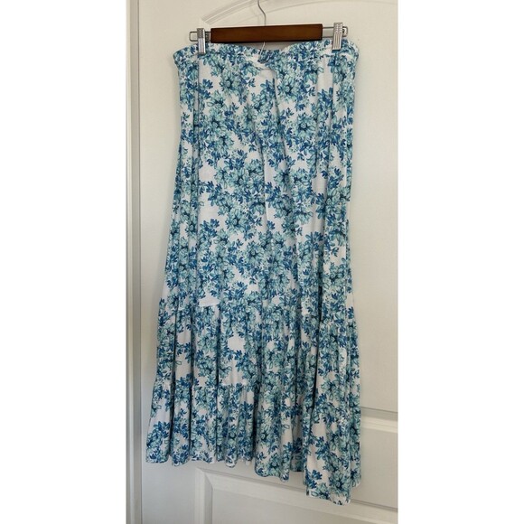 GarnetHill Skirt Large Tiered Botanical Garden Coastal Flowy Feminine Blue White - Picture 4 of 11